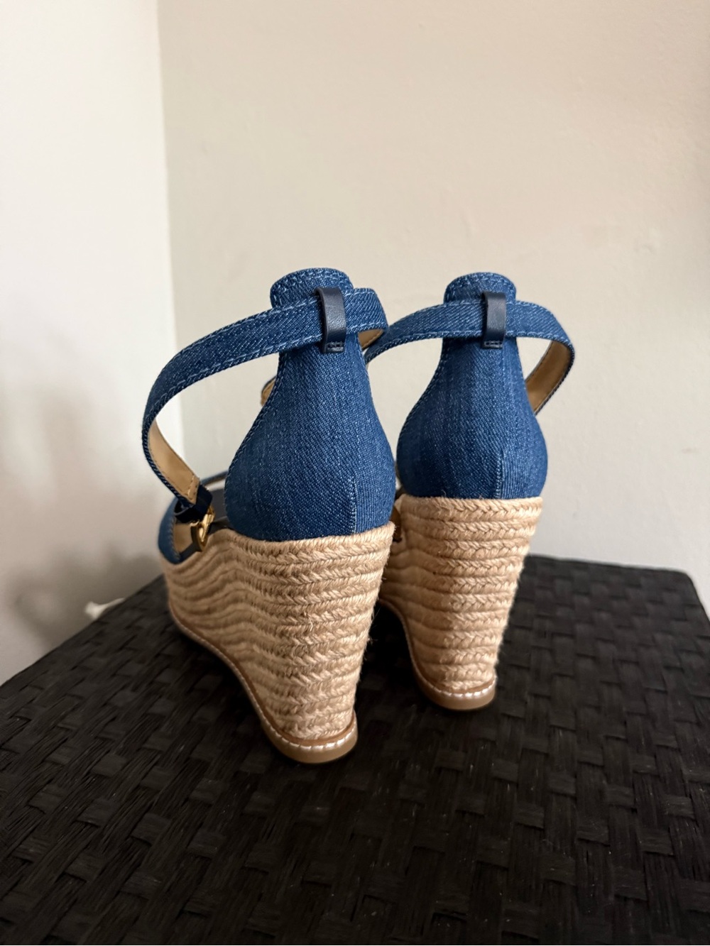 Michael Kors Denim Blue Espadrille Wedge Sandals